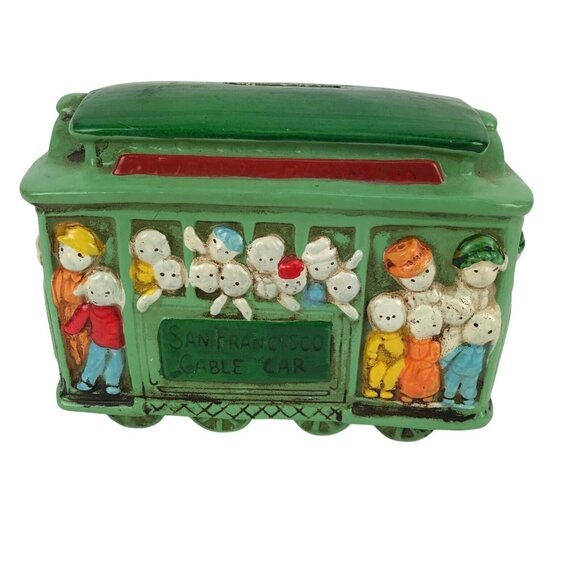 Vtg Ceramic San Francisco #504 Trolley Cable Car Bank W/People MCM Decor Core - Picture 1 of 9